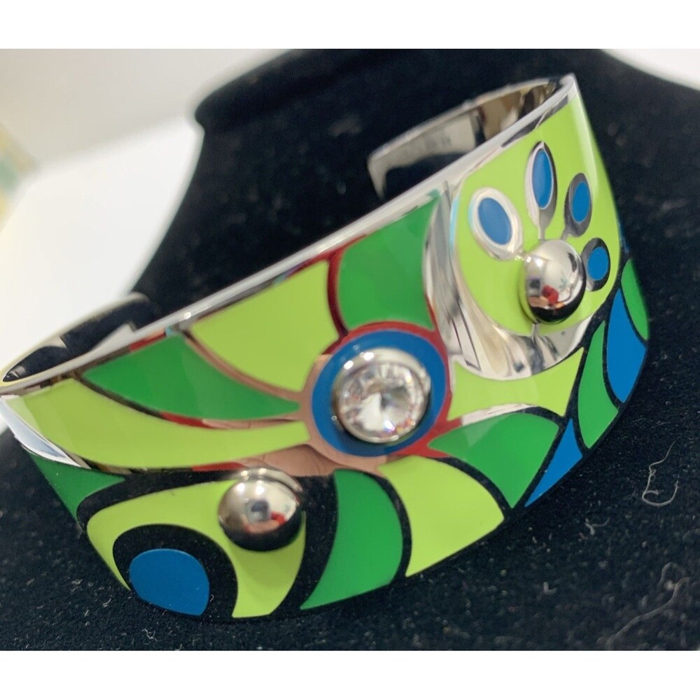 Original Switch & Fun Vintage 70s Inspired Cuff Bracelet 7” Green Blue Silver